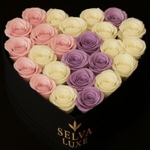 Corazón de Rosas moradas, blancas y lilas Usd $339.90